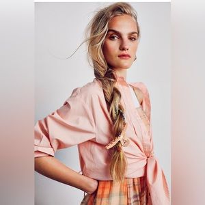Free People “The Daily” Shirt | Button Up | Oversized | Open Back | Salmon Pink